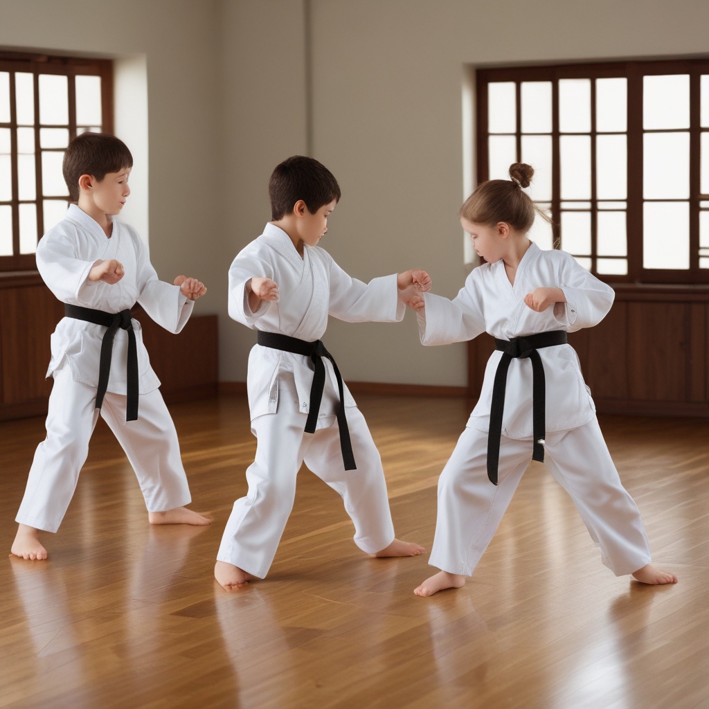Children practicing karate